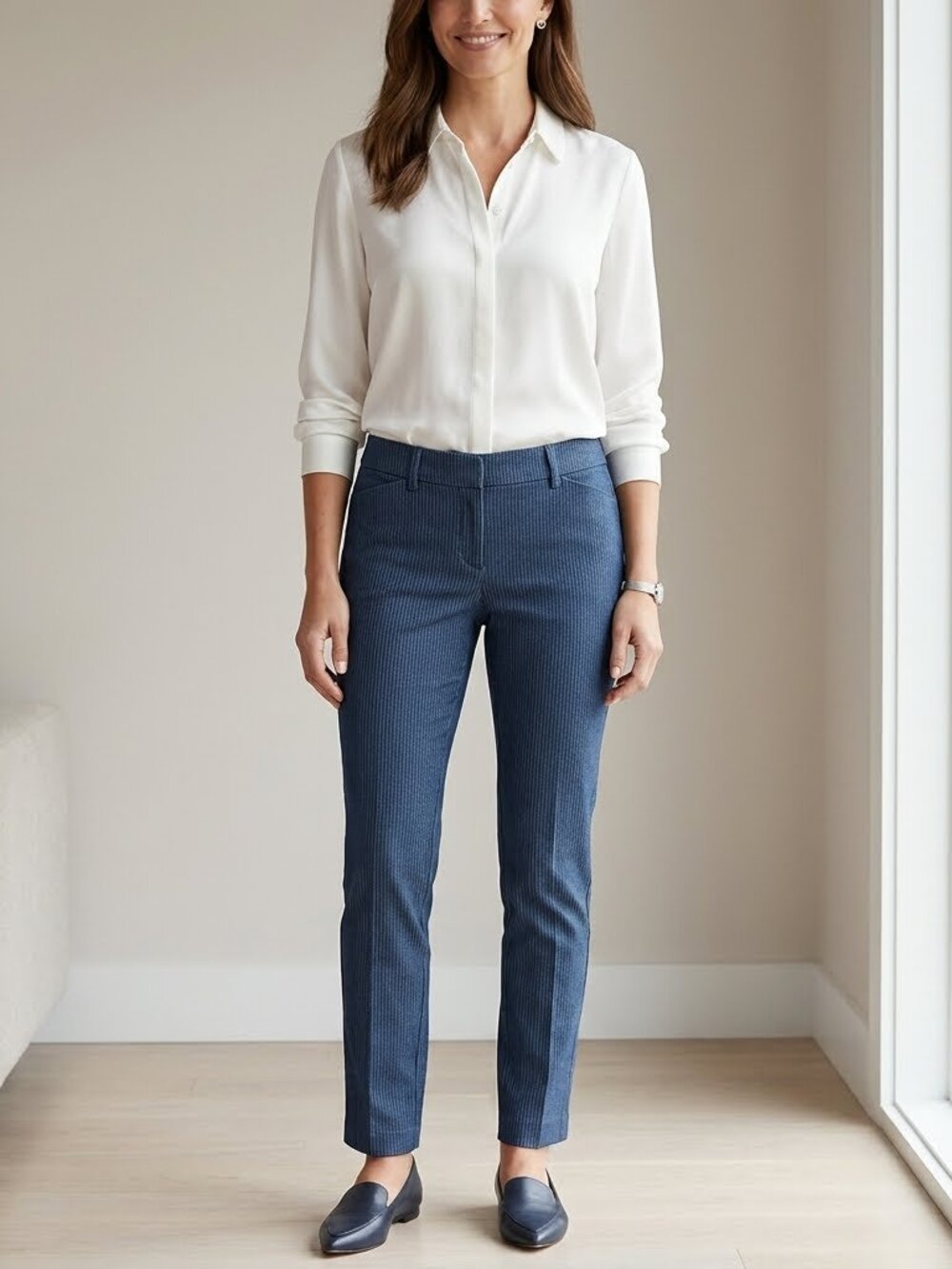 Old Navy Pixie Mid-Rise Pinstripe Pants Blue Chambray Size 4